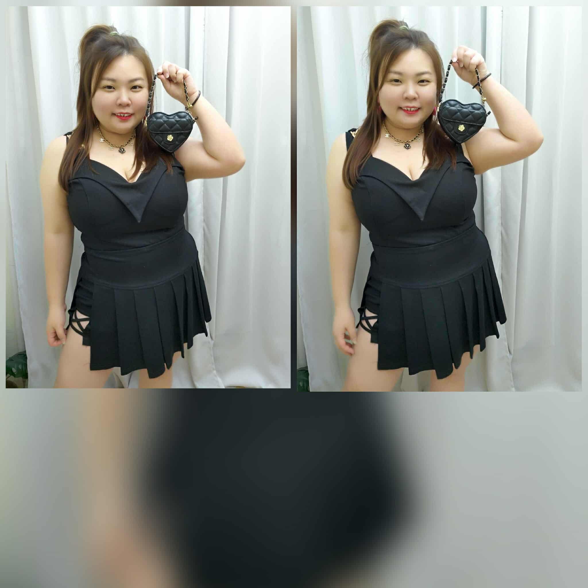 TW#6037 边小性感拼百褶裤裙