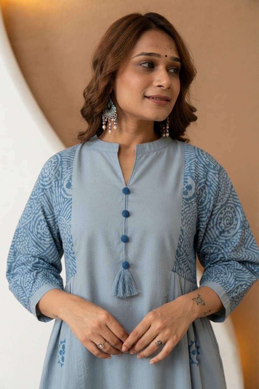 Khadi cotton Balloon Sleeve kurta pants