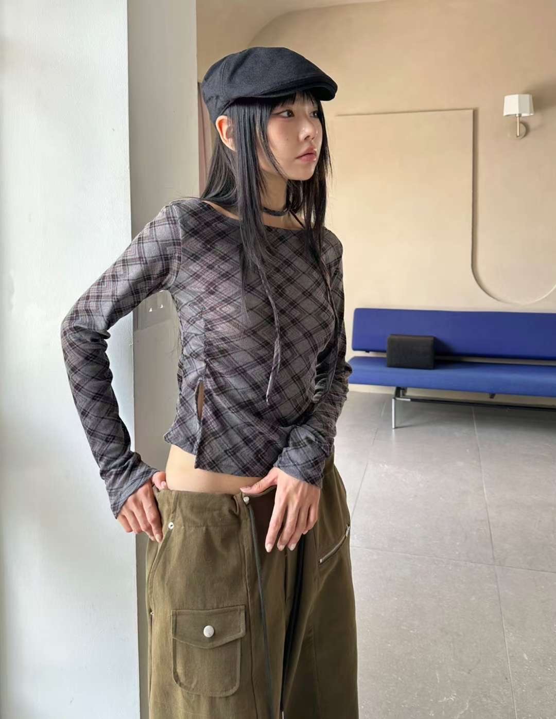 已售罄❌韓國設計感菱格top+掛頸繩