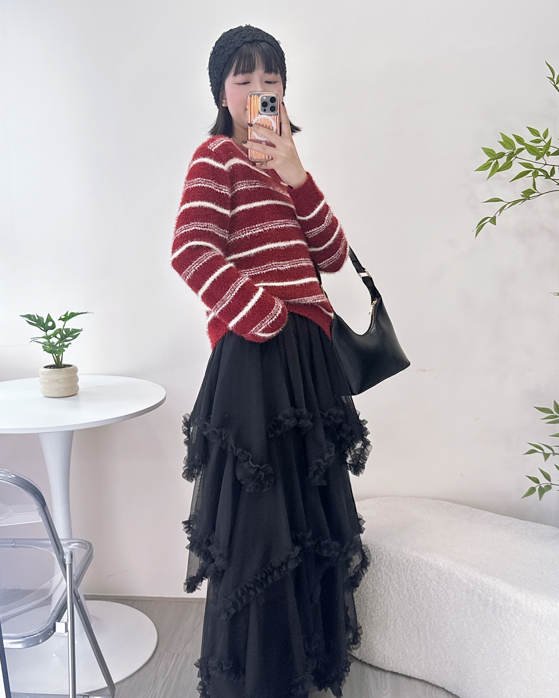 勁滑混毛橫間針織上衣 2色