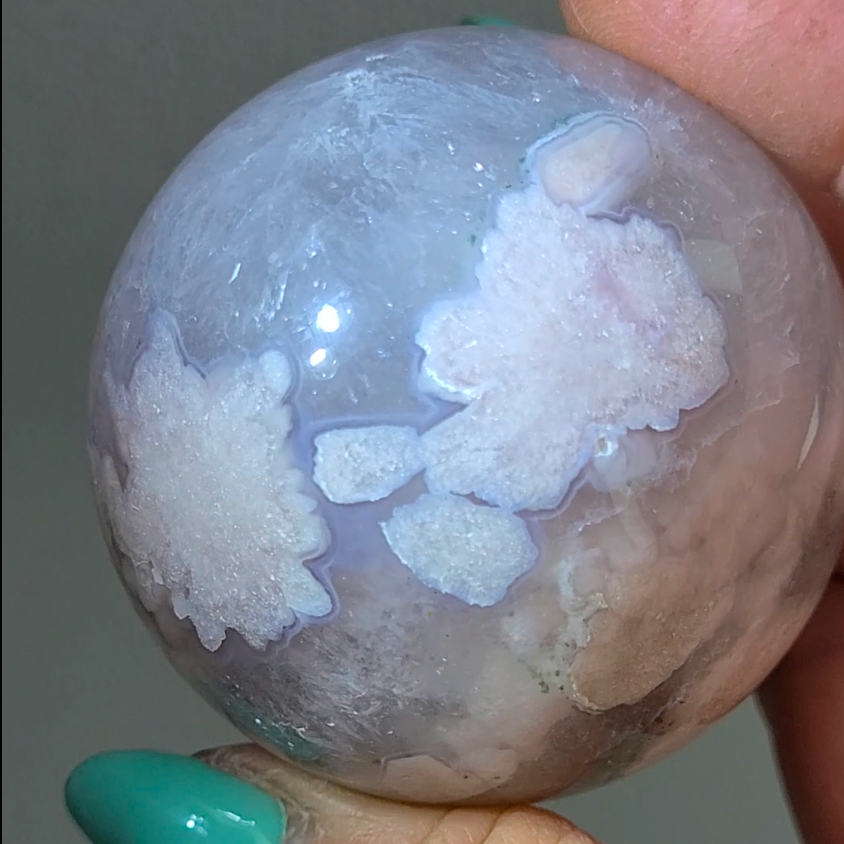 Flower agate sphere with quartz inclusions - AG111