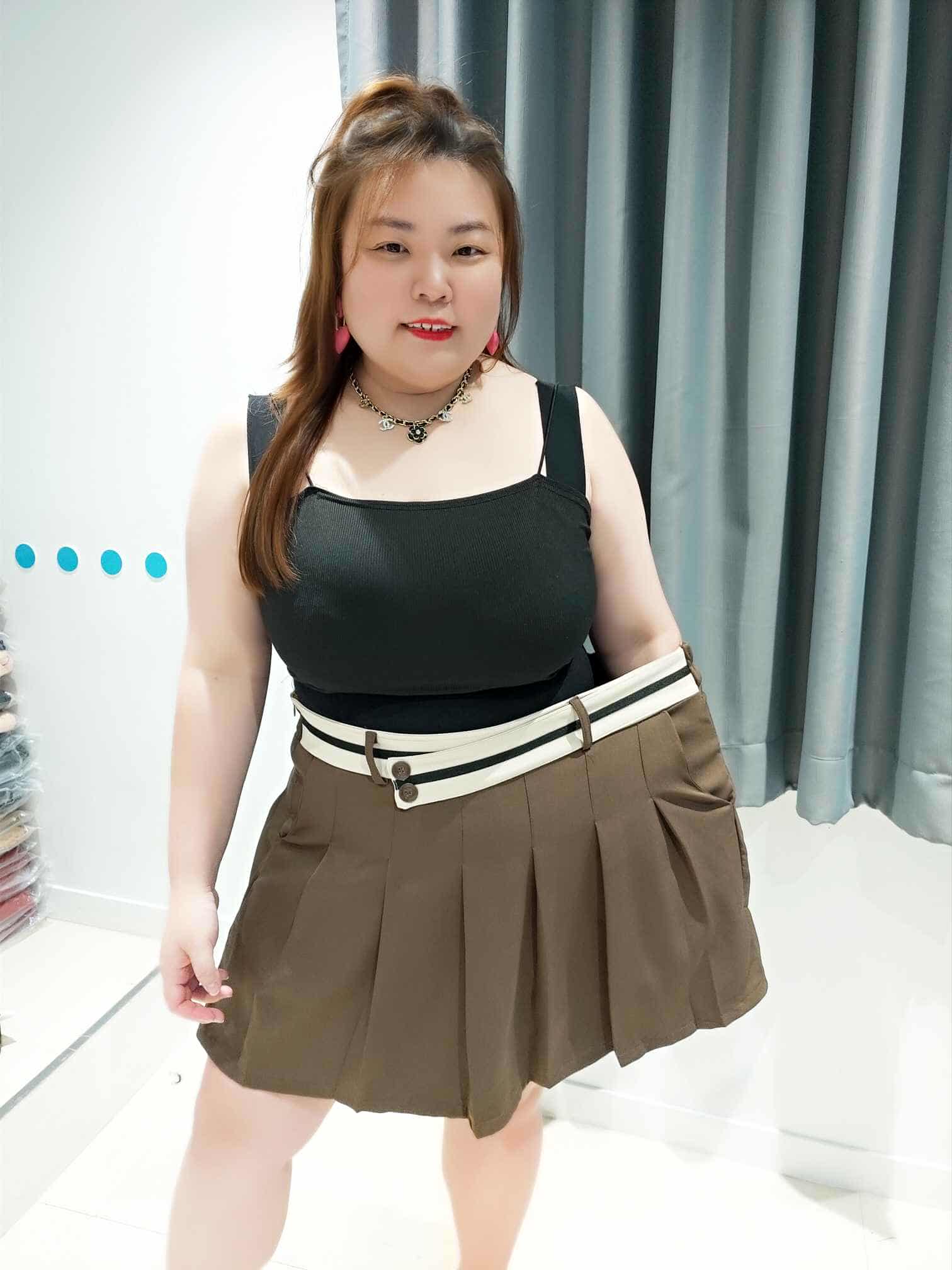 DOC06 拼色腰间百褶裤裙