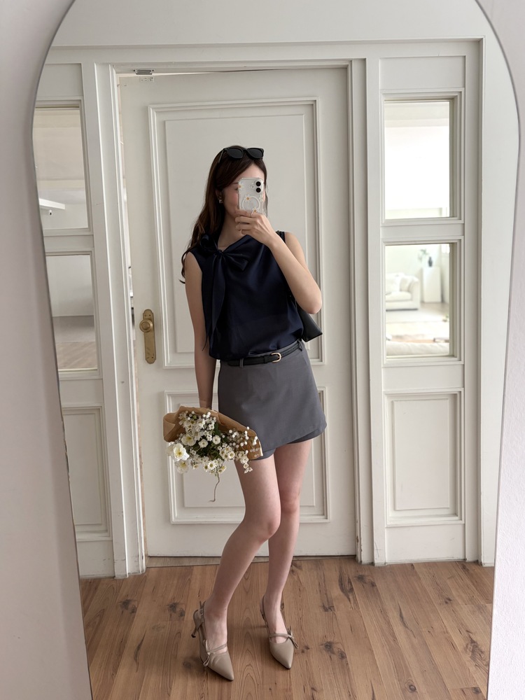 Sheer Tie-Neck Top (Navy)