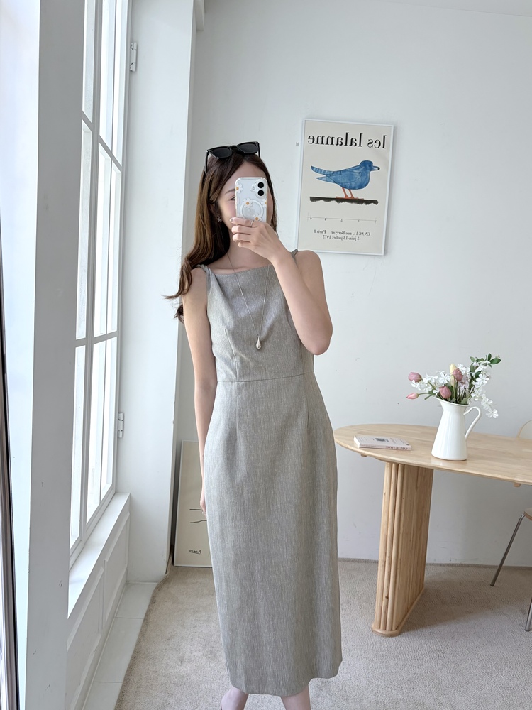 Linen Blend Twisted Strap Dress (Mocha)