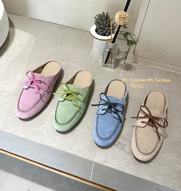 R6112 韓國🇰🇷真皮糖果色loafer後拖