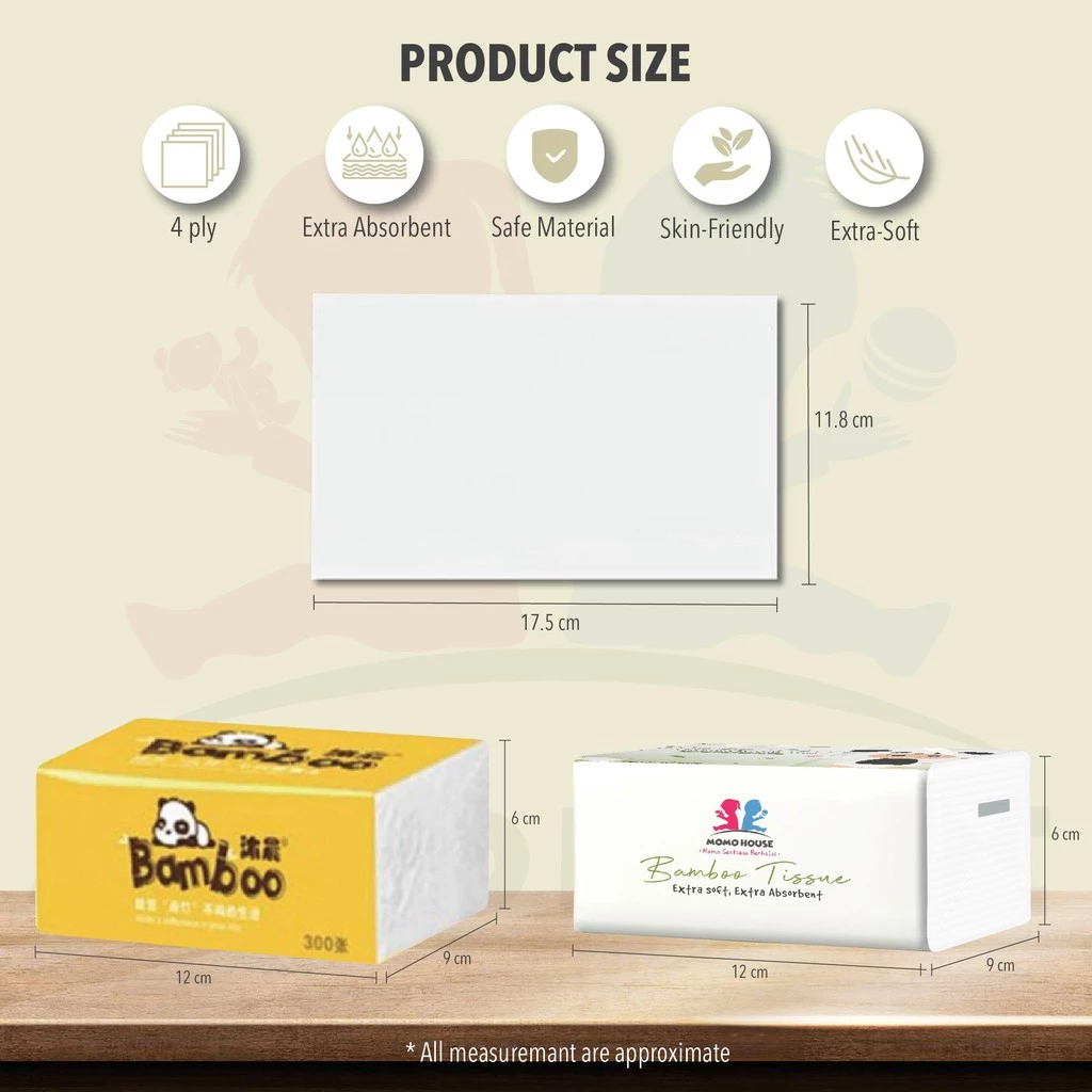 Bamboo Soft Facial Tissue Paper 4 Ply = (300pcs) 30 Packs