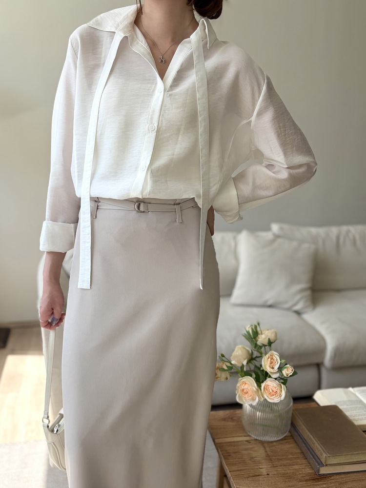 Colette Layered Belted Skirt (Light Beige)