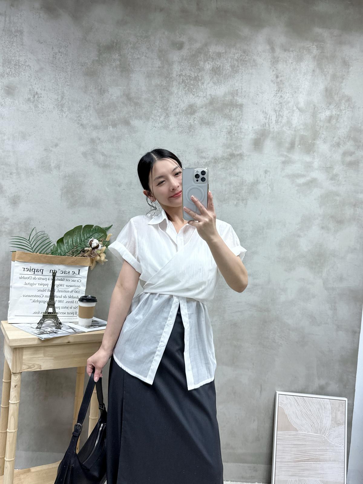 G02 交叉綁腰絲質恤衫