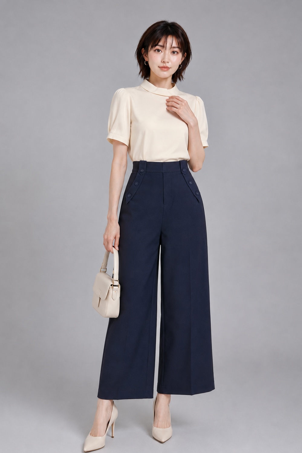 210610 High-Waisted Button Detail Wide-Leg Pants