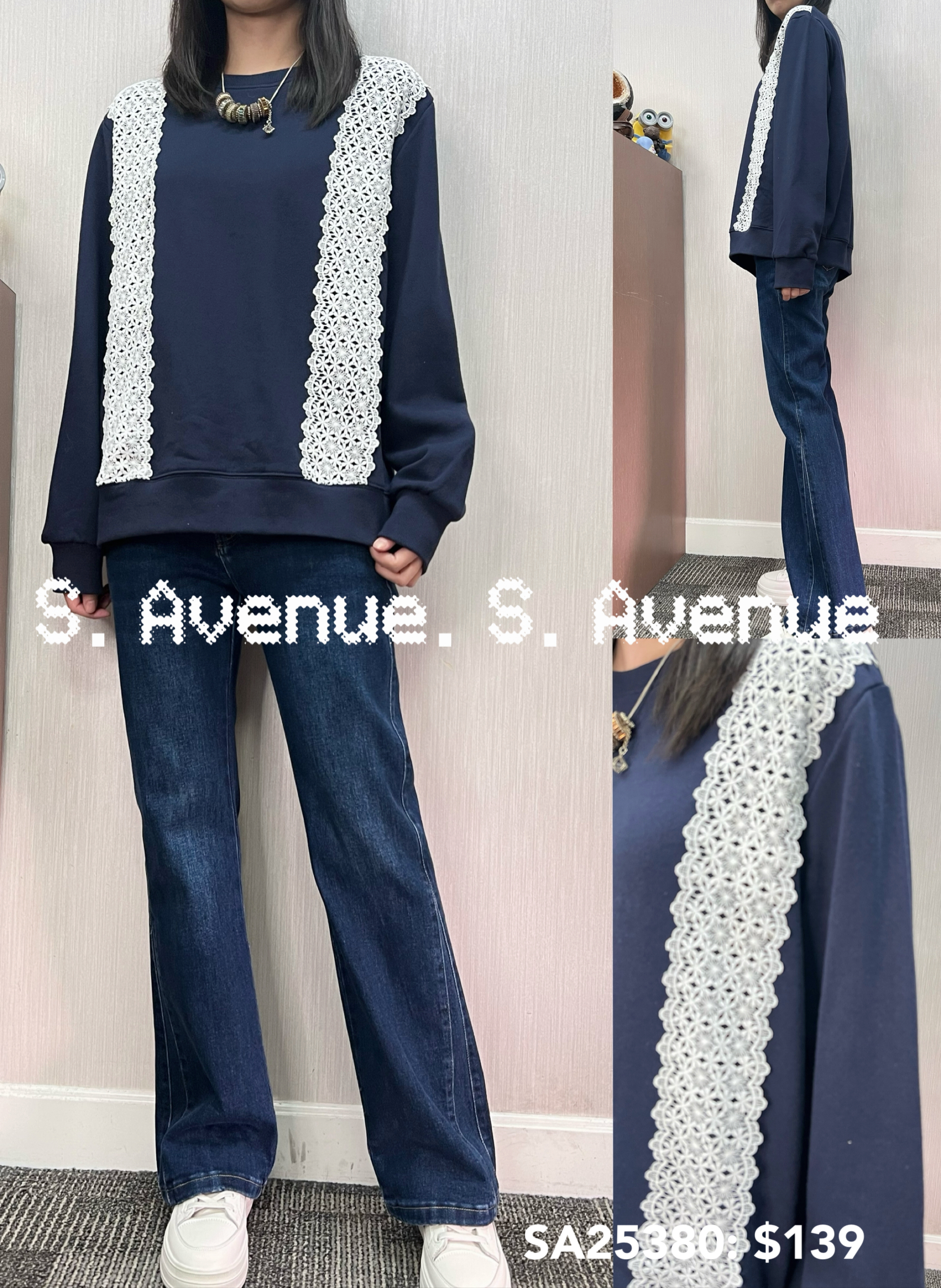 SA25380: 長袖側兩邊lace衞衣