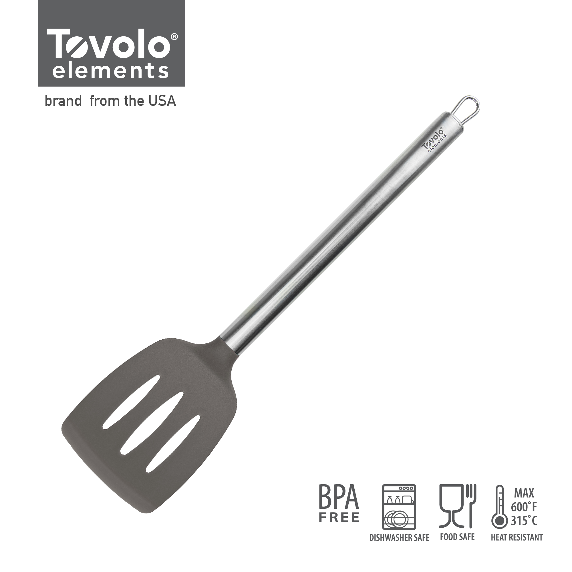 TOVOLO 可掛式不銹鋼矽膠鑊鏟 | STAINLESS STEEL HANDLED SLOTTED TURNER\