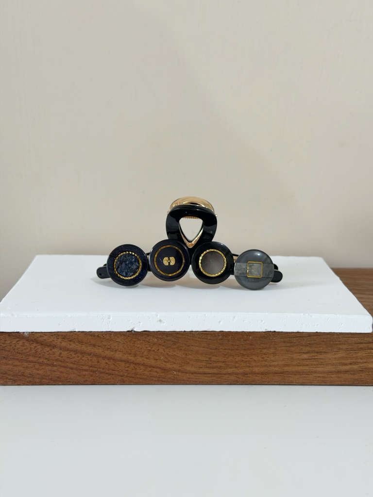 復古鈕扣髮夾/黑色系 8cm長