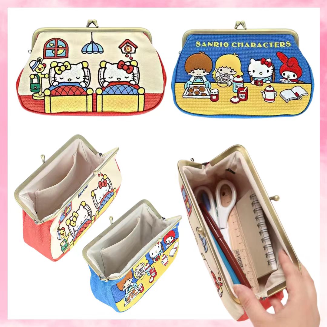 日本直送 Sanrio 角色 刺繡 口金包 筆袋/化妝包✨（Hello Kitty 🐱 / 集合款 💖）