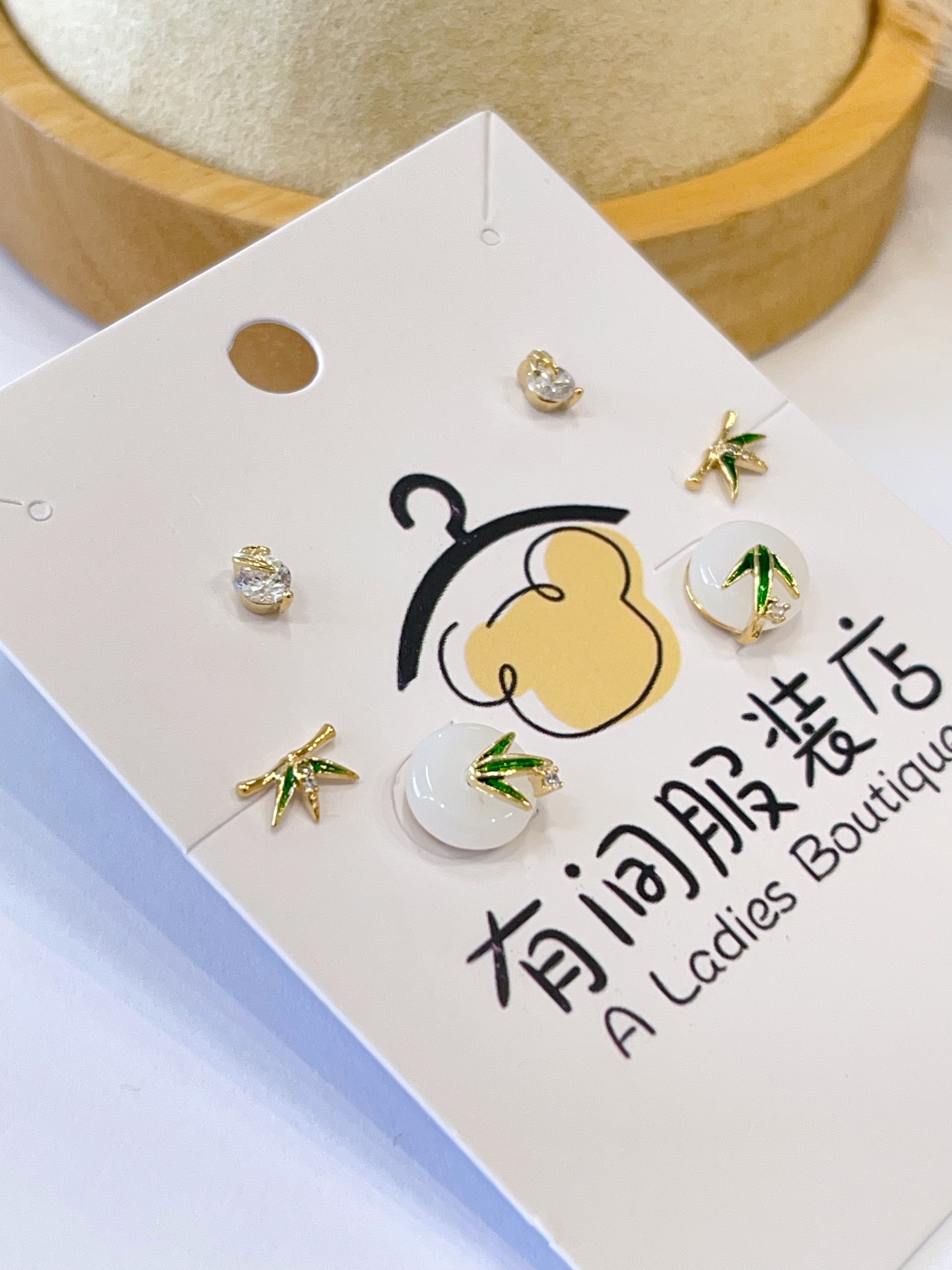 新中式绿竹子耳环套装