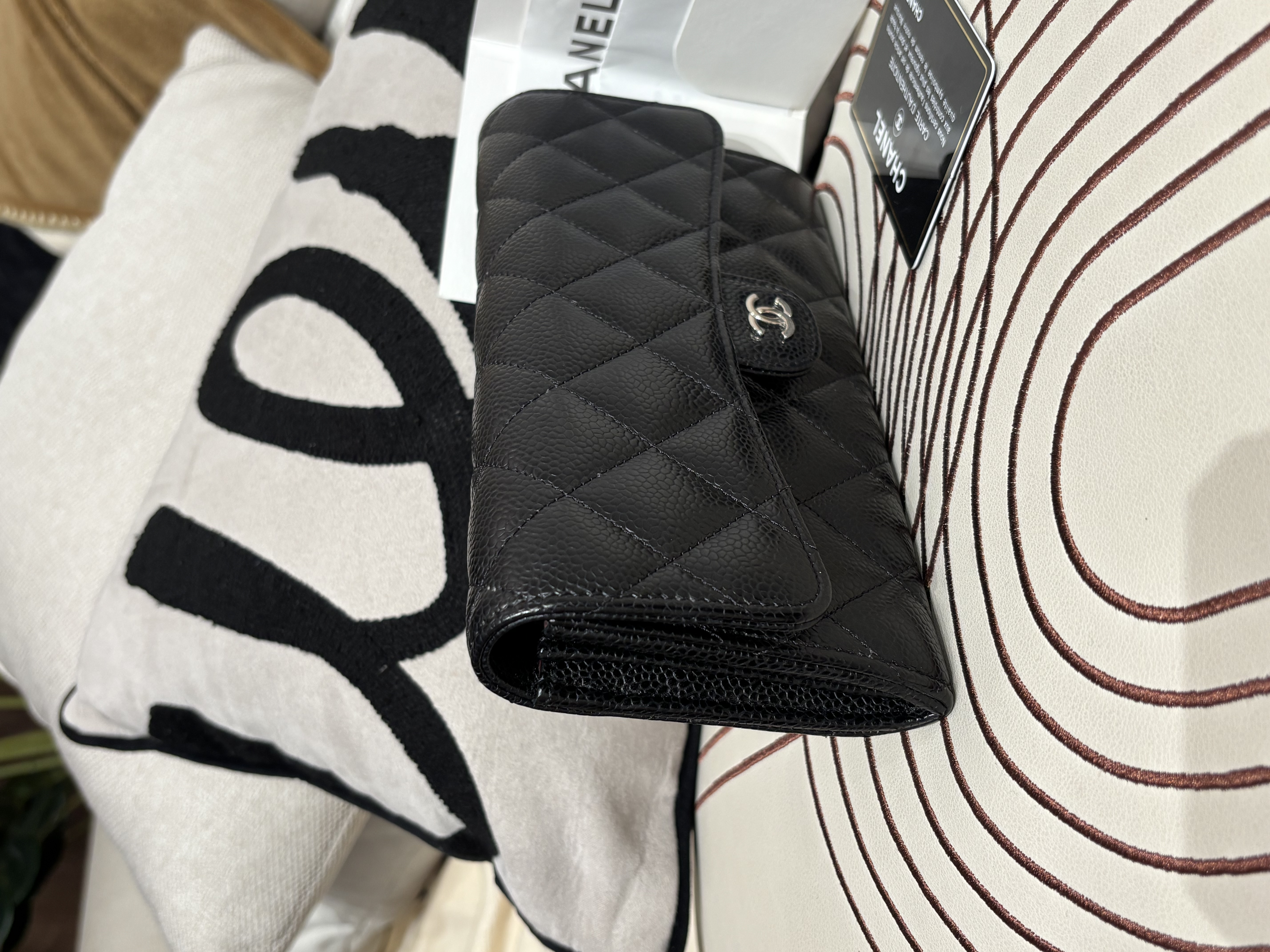 Chanel classic long wallet 黑色荔枝牛皮銀扣 