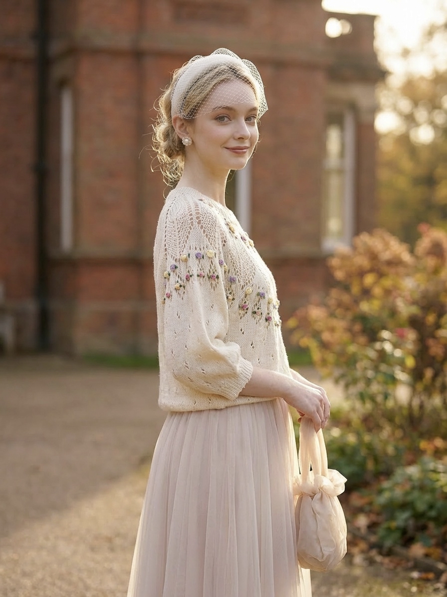 Stumpwork維多利亞手工立體刺繡小花仙子圓領針織