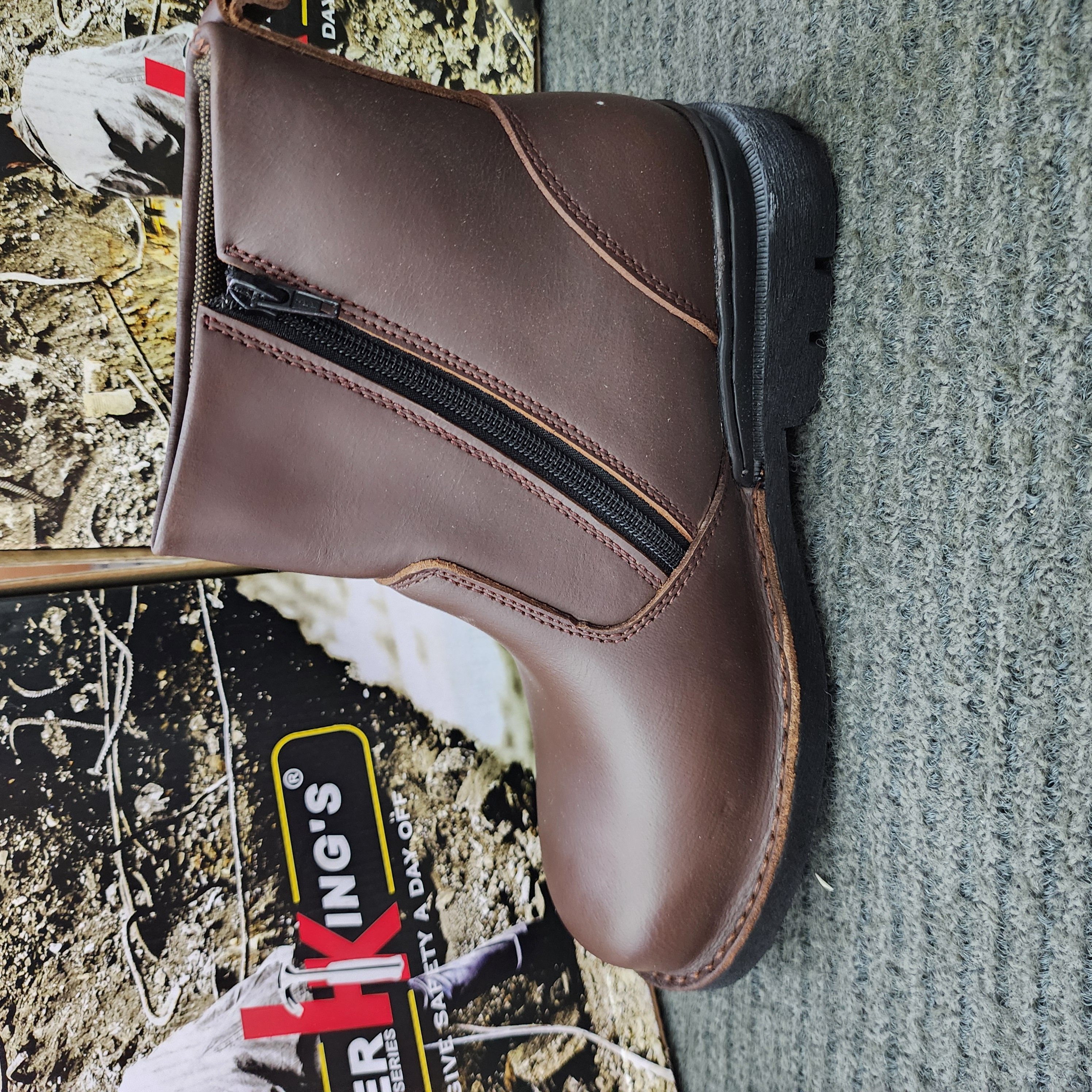 Hammer King 13006 Safety Shoes Boots Steel Toe Cap Steel Mid Plate Mid Cut Zip On Premium Quality Genuine Leather SIRIM and DOSH Approved Kasut Keselamatan