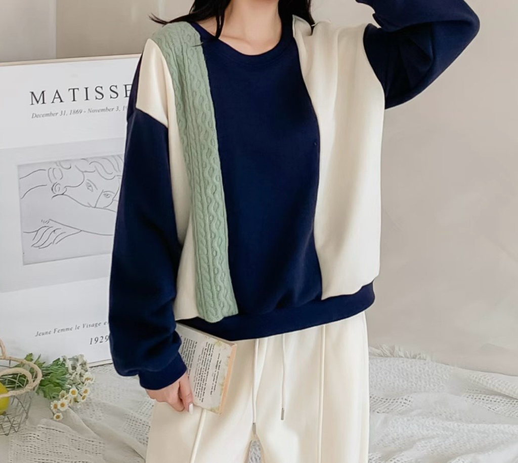 拼色紐紋top