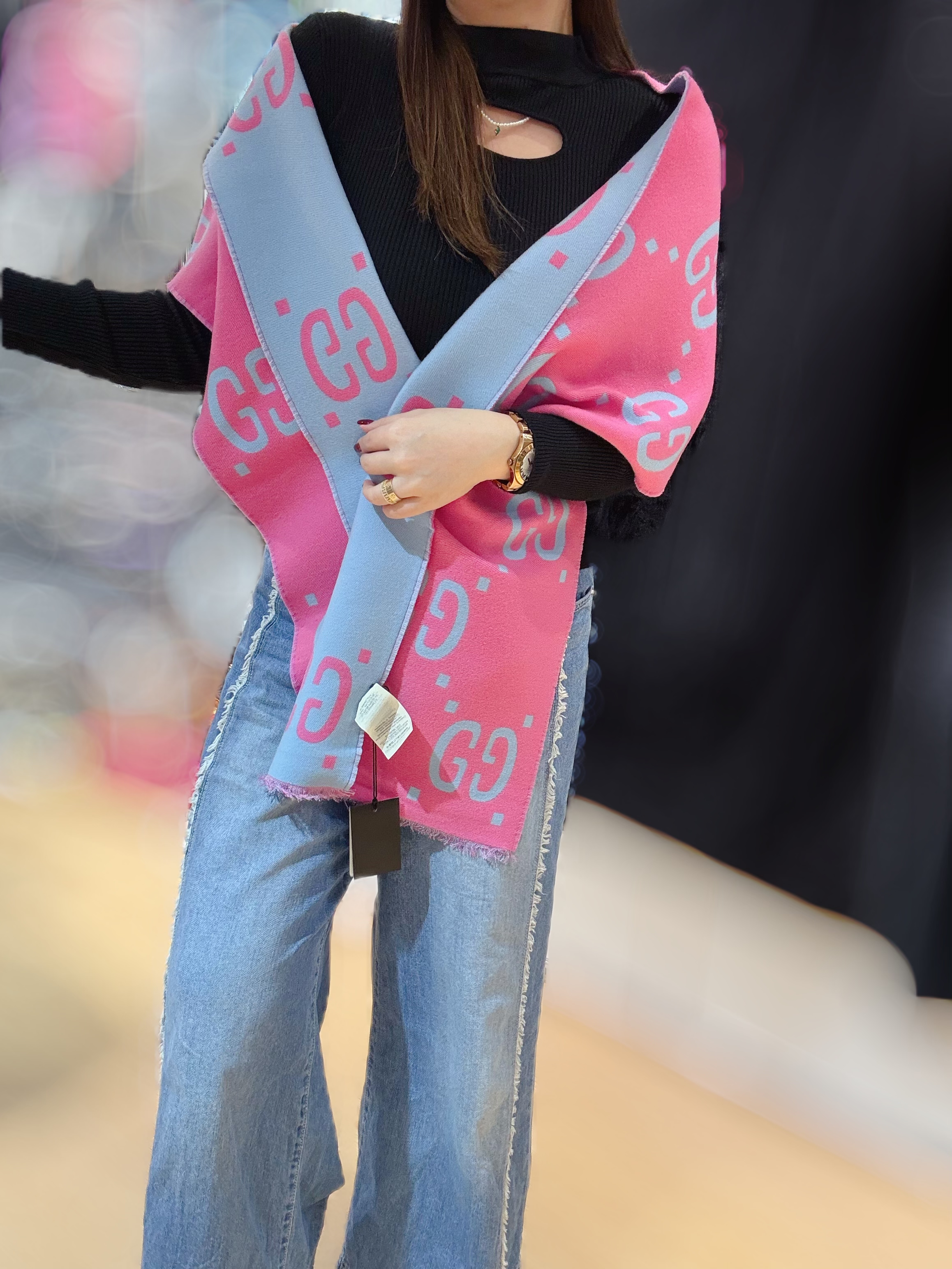 Gucci scarf XL/GG/pink/blue