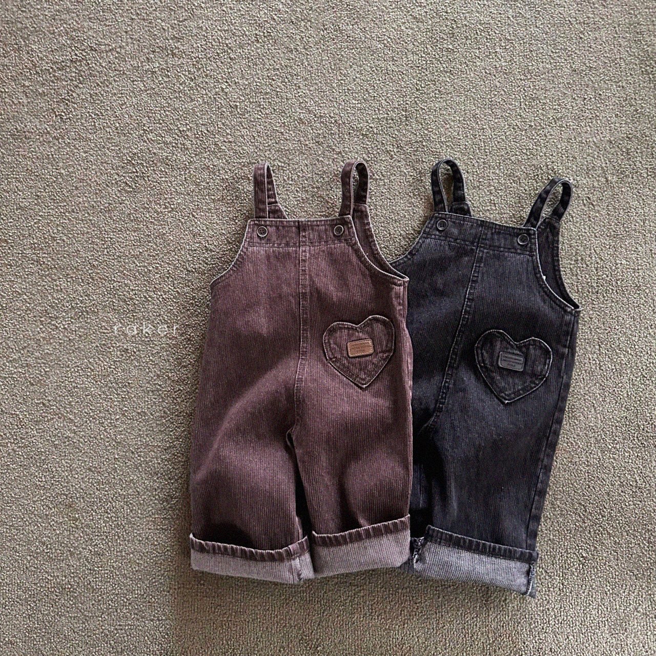 Raker | Heart Denim Ribbed Overalls