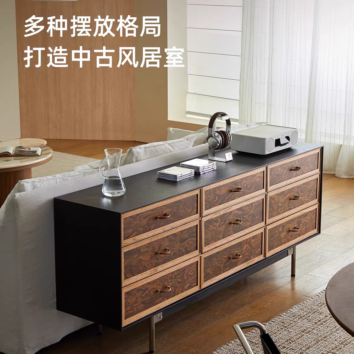 Kena可納/摩卡斗櫃中古實木餐邊櫃家用客廳復古收納儲物櫃玄關櫃 Lockers