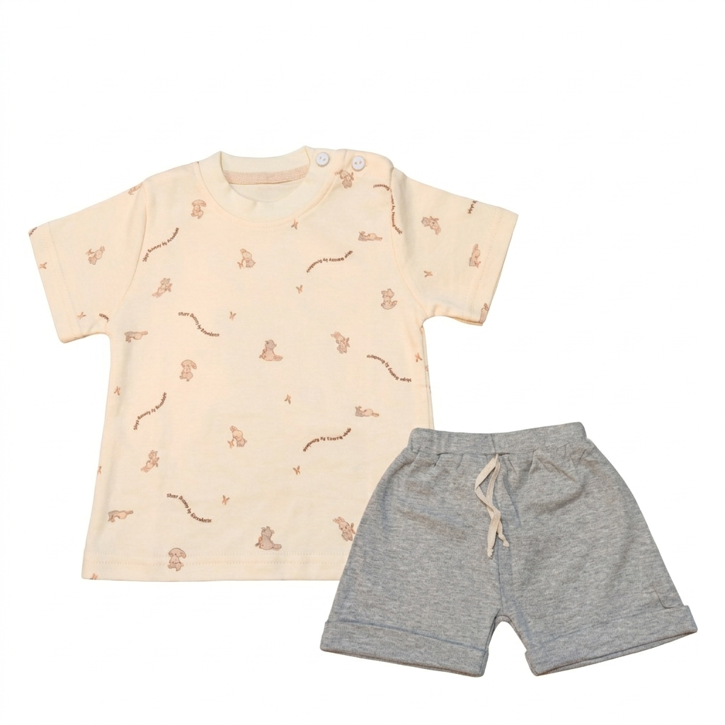 Trendyvalley Organic Cotton Short Sleeve T-Shirt & Short Pant (Printed Bunny)