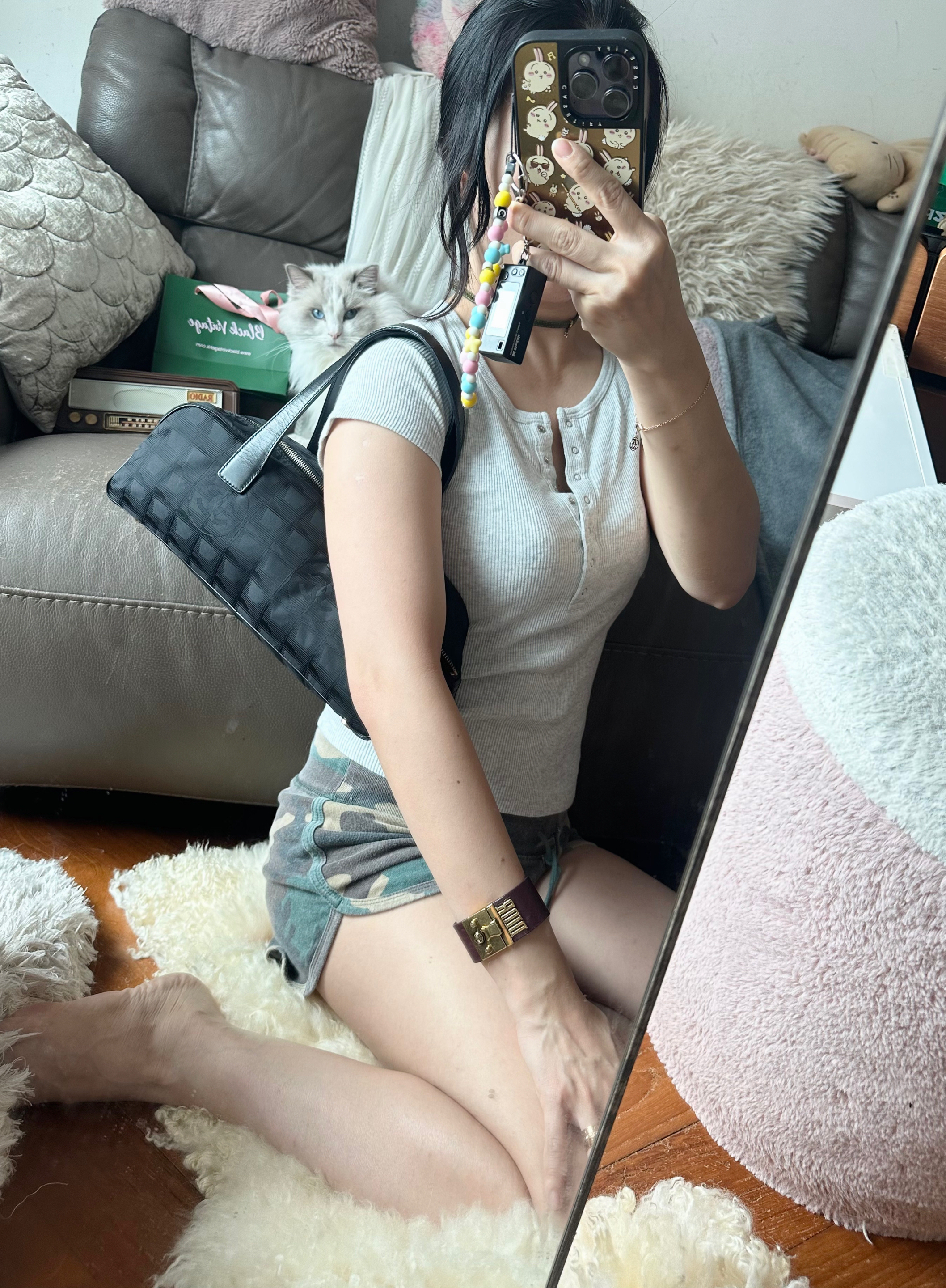 美品  03-04 vintage chanel black jacqurd shoulder bag 