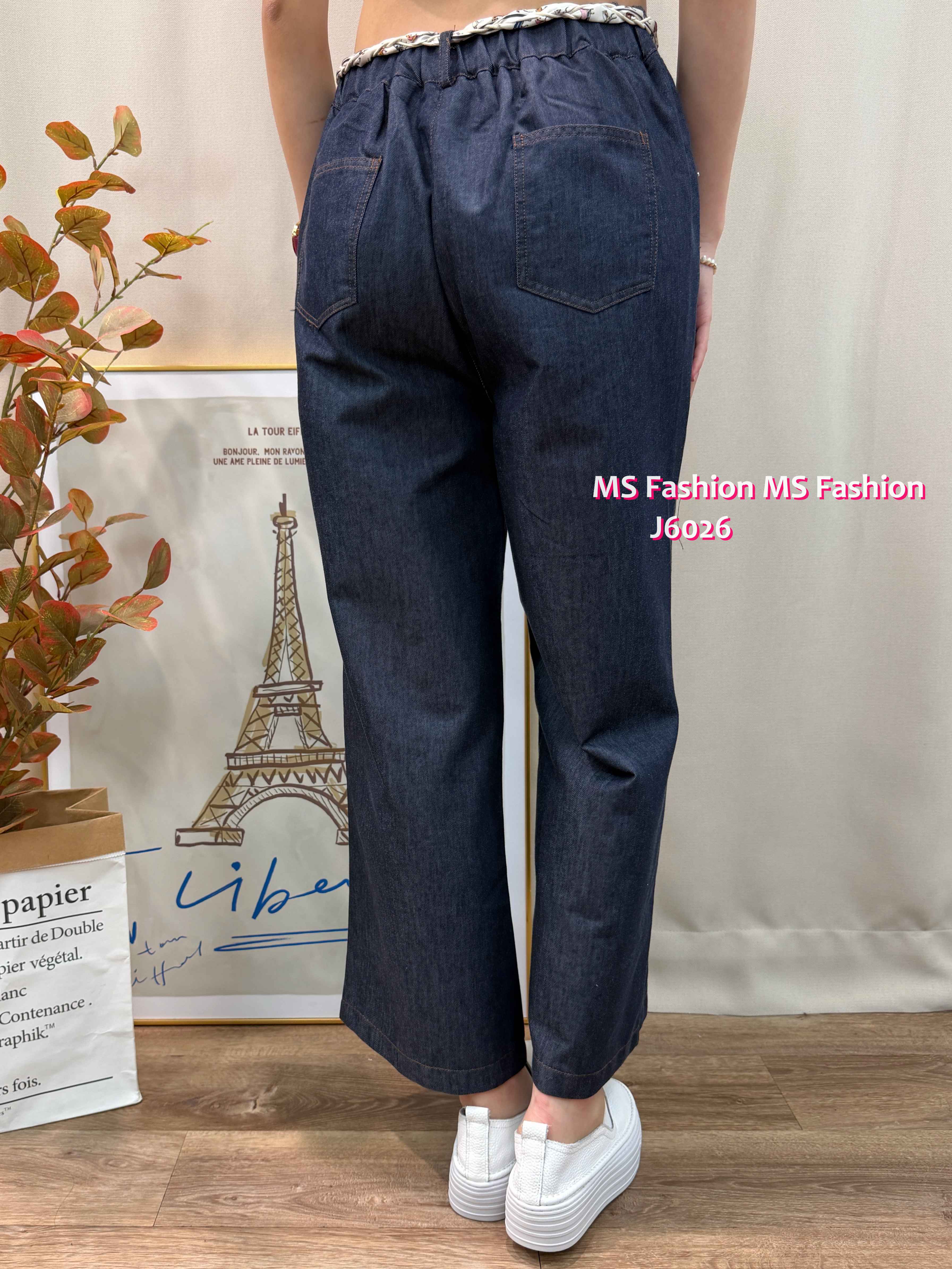 J6026 韓國🇰🇷花布腰帶闊筒褲