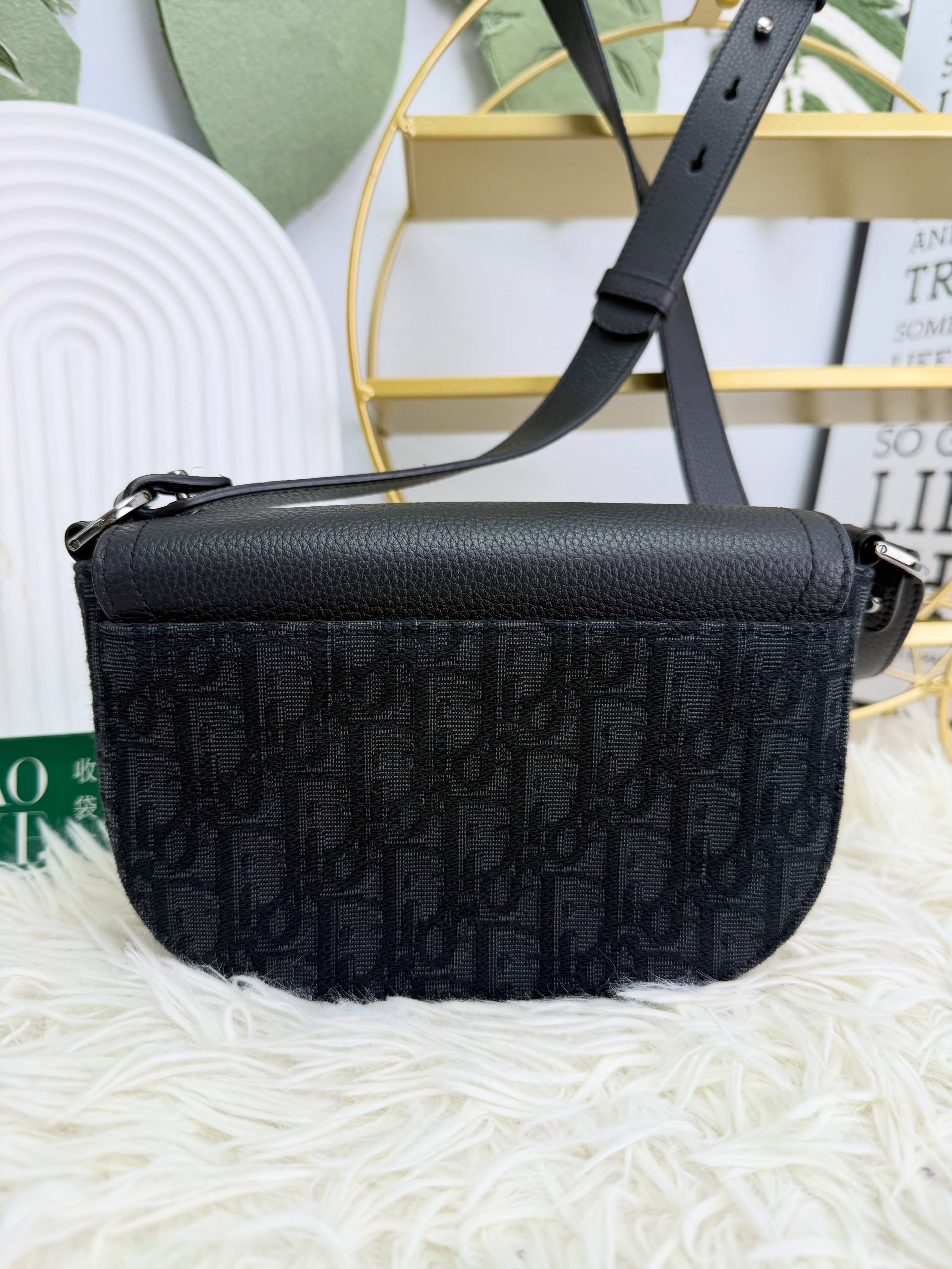 Dior🤍PRE OWNED 🛍️ Saddle 黑色老花郵差包 全套🖤