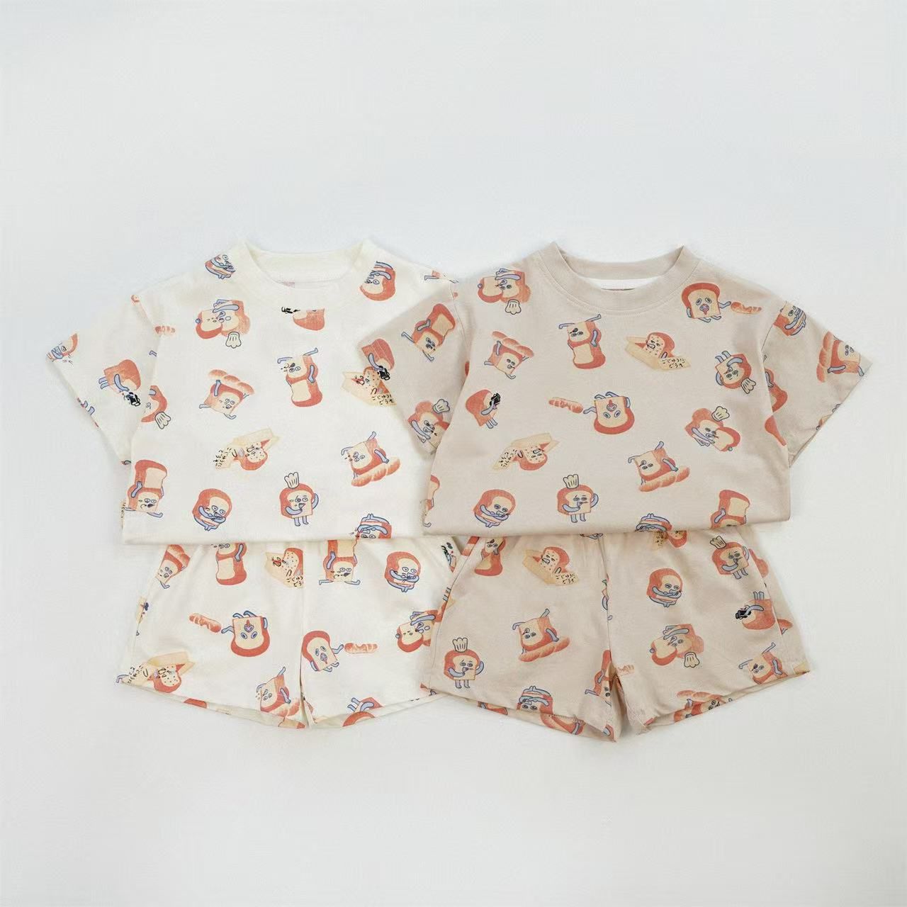 麵包小偷卡通滿印短袖套裝
