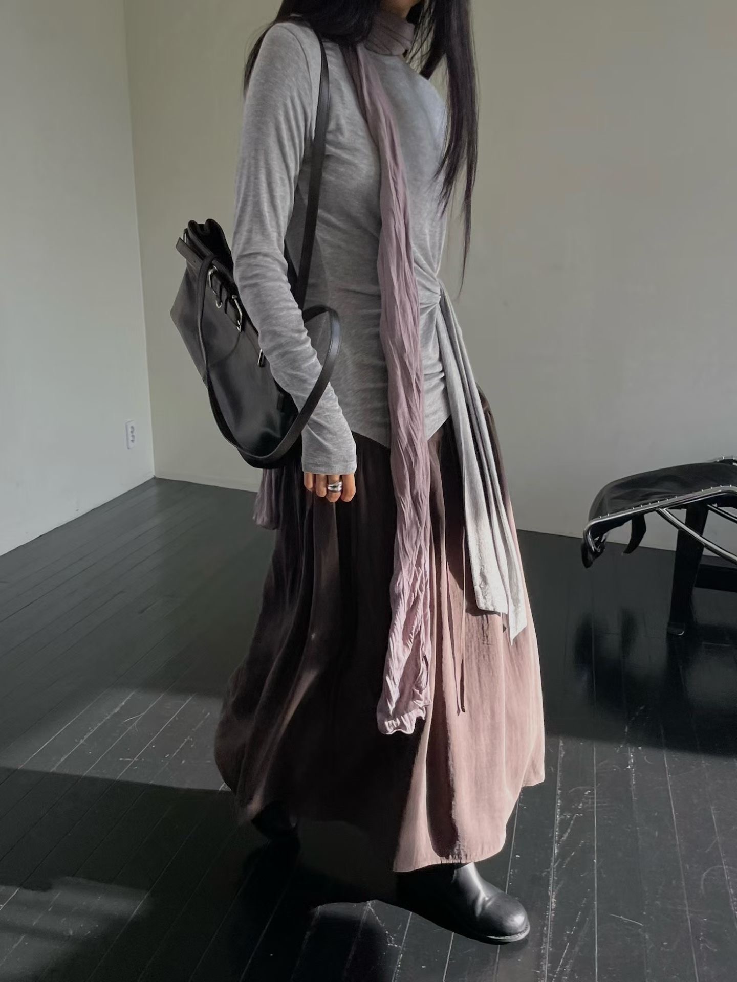 MILAE 側扭結打結不對稱長袖上衣