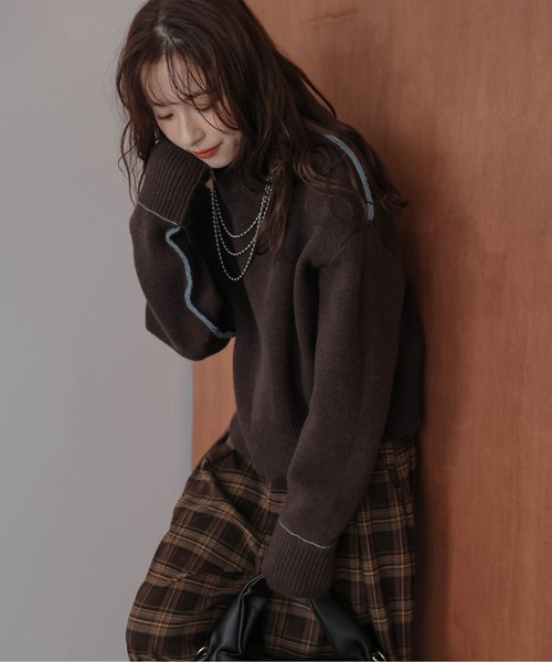 雙面撞色高領針織上衣【JT023】 