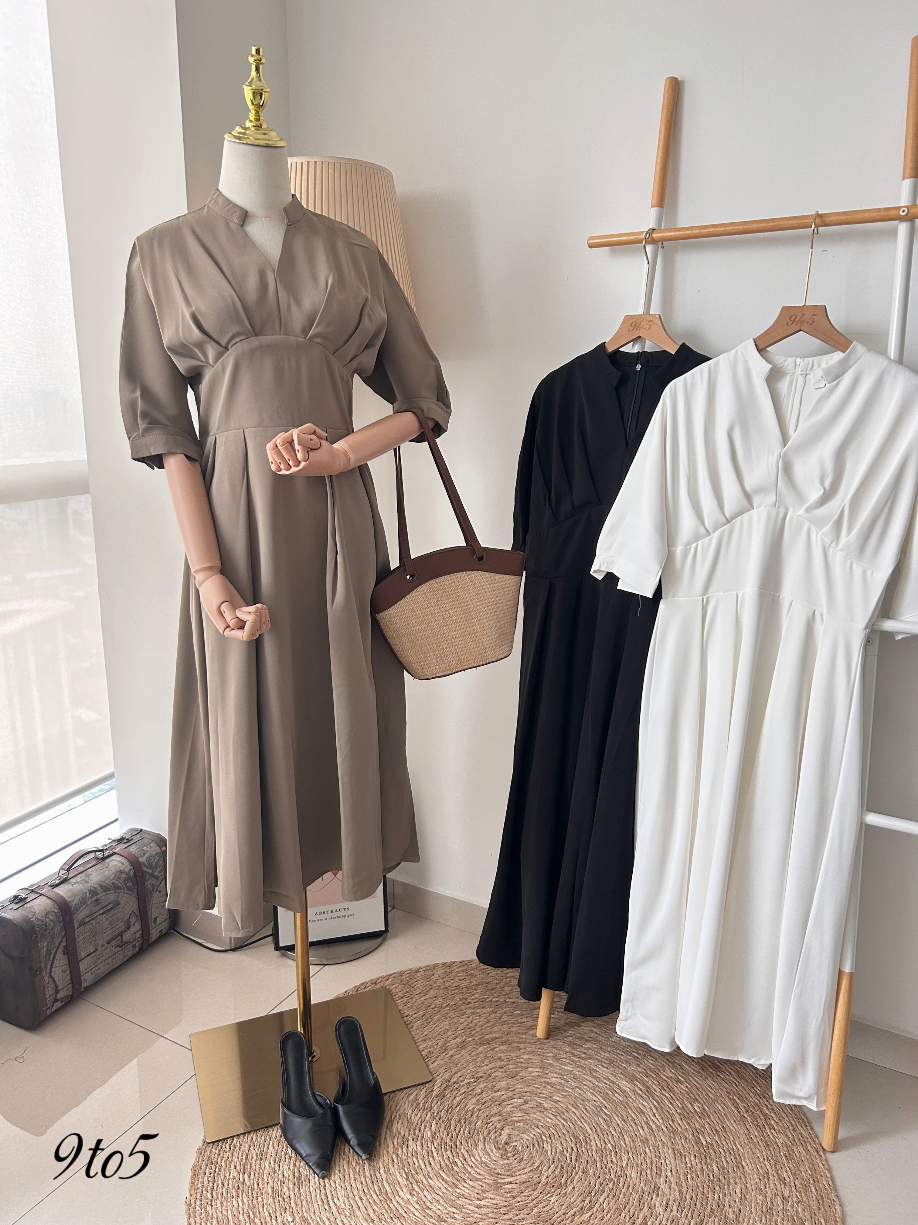 D2339 V Neck Dress - 3 Colors 