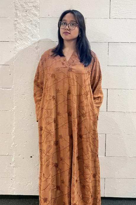 Azizah Embroidery Caftan - Caramel