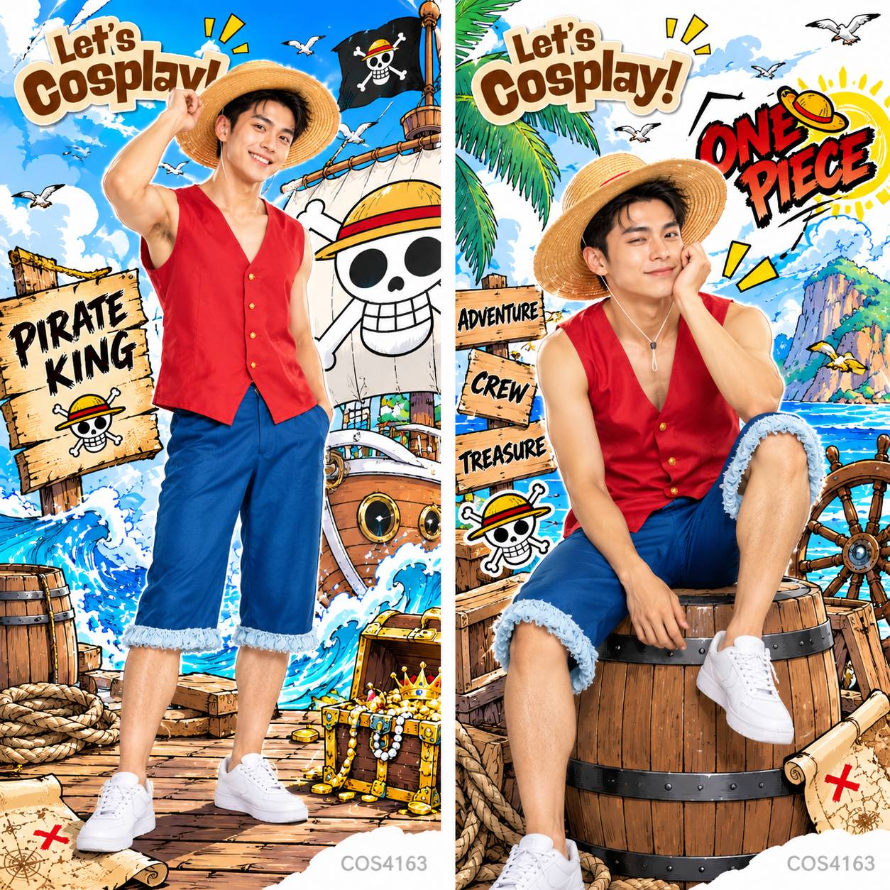 成人航海王One Piece海賊王服裝 航海王魯夫角色扮演服裝