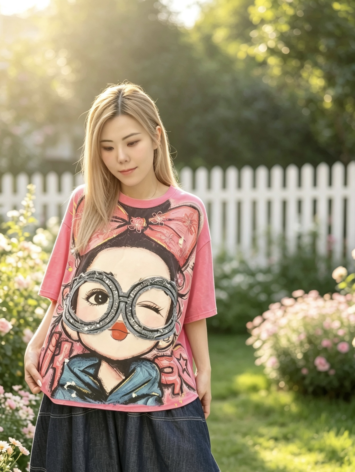 眼鏡貼布女孩T