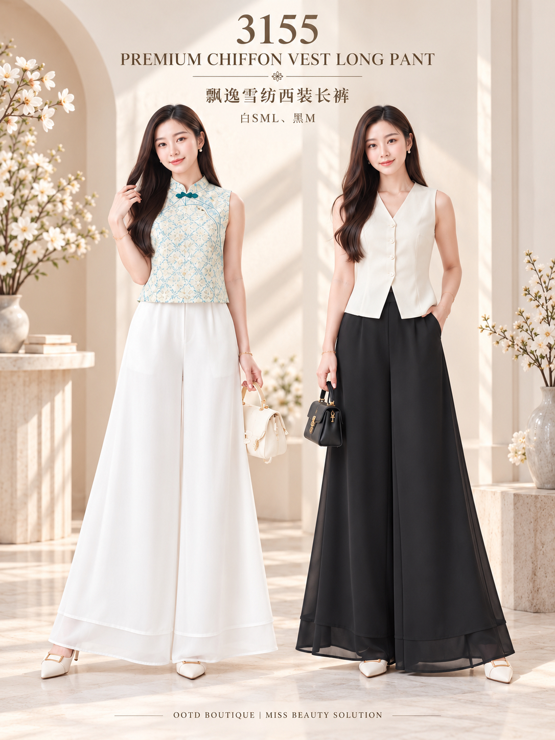 3155 PREMIUM CHIFFON VEST LONG PANT