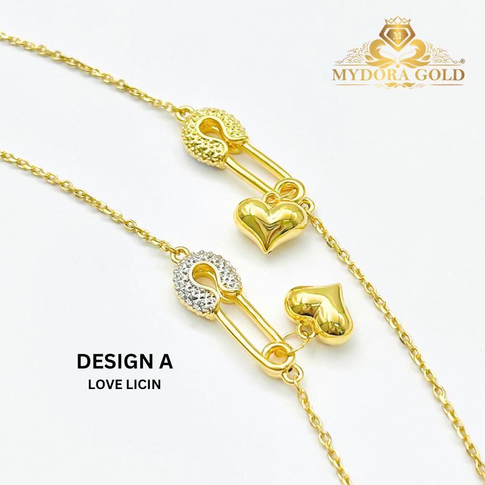 MYDORA Rantai Tangan Fesyen Safety Pin + Love Gemuk Series l EMAS 916/22K