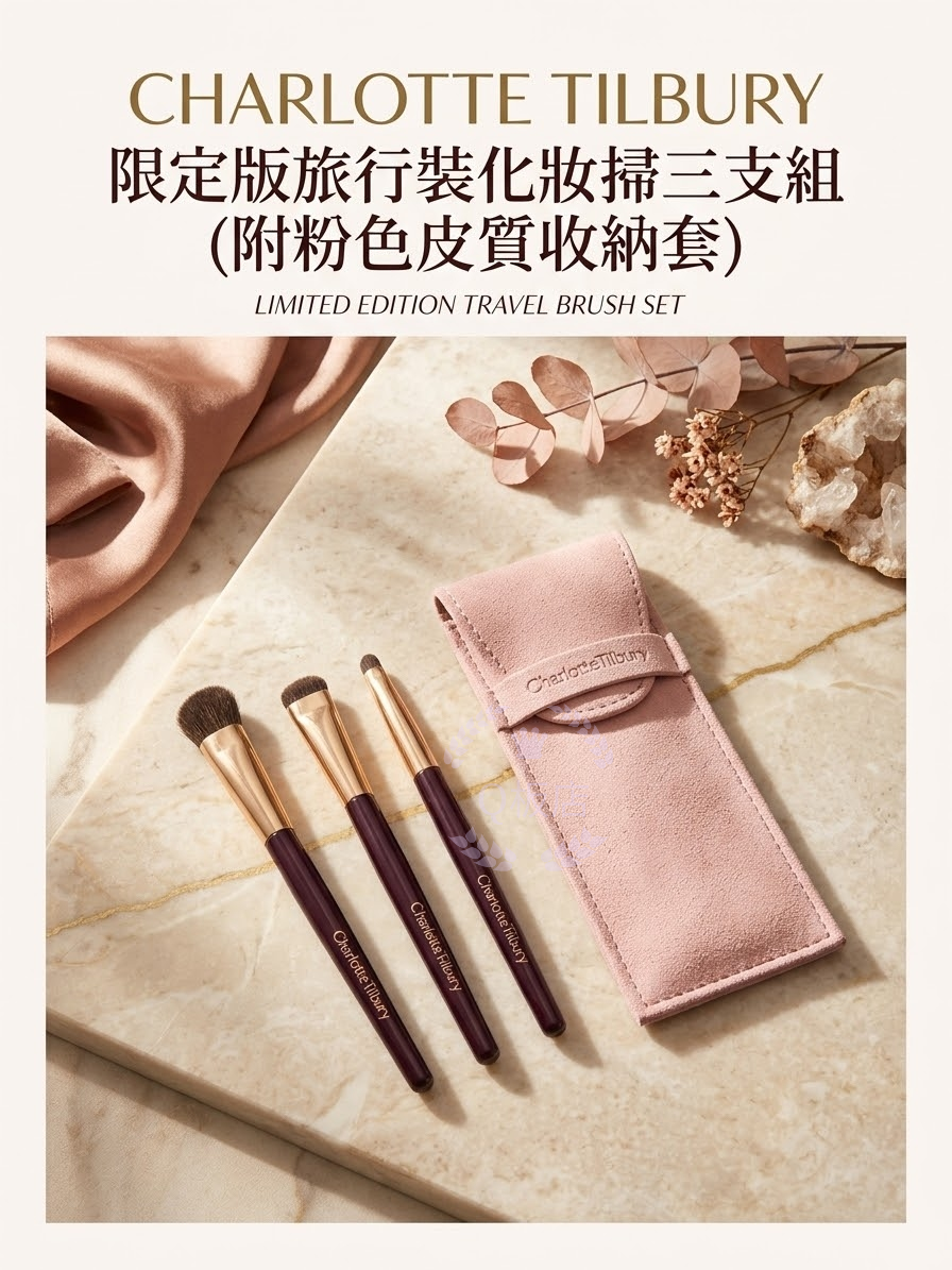 Charlotte Tilbury 限定版旅行裝化妝掃三支組 (附粉色皮質收納套)