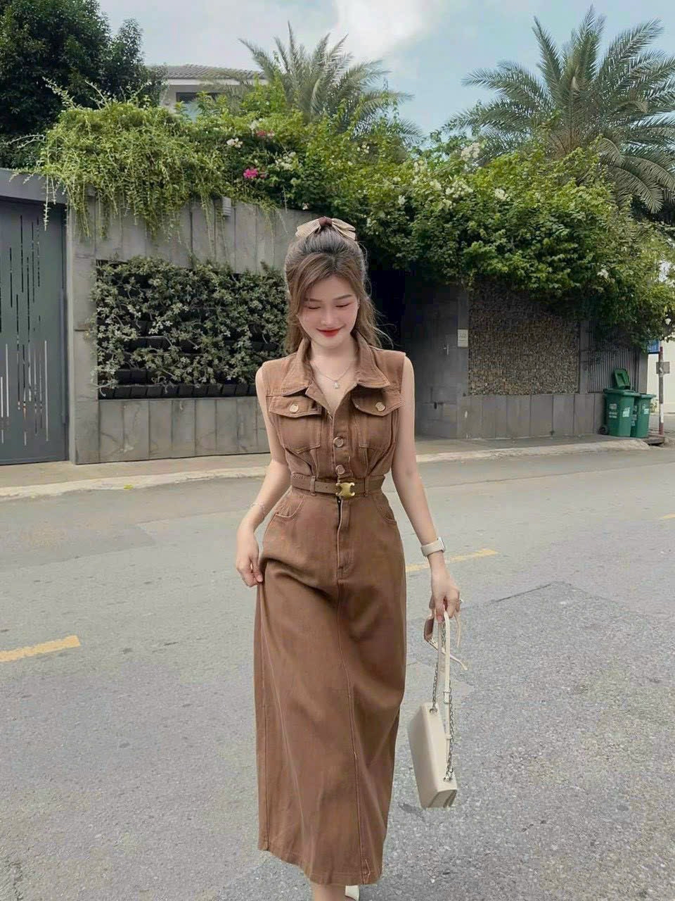 無袖麻布連身裙