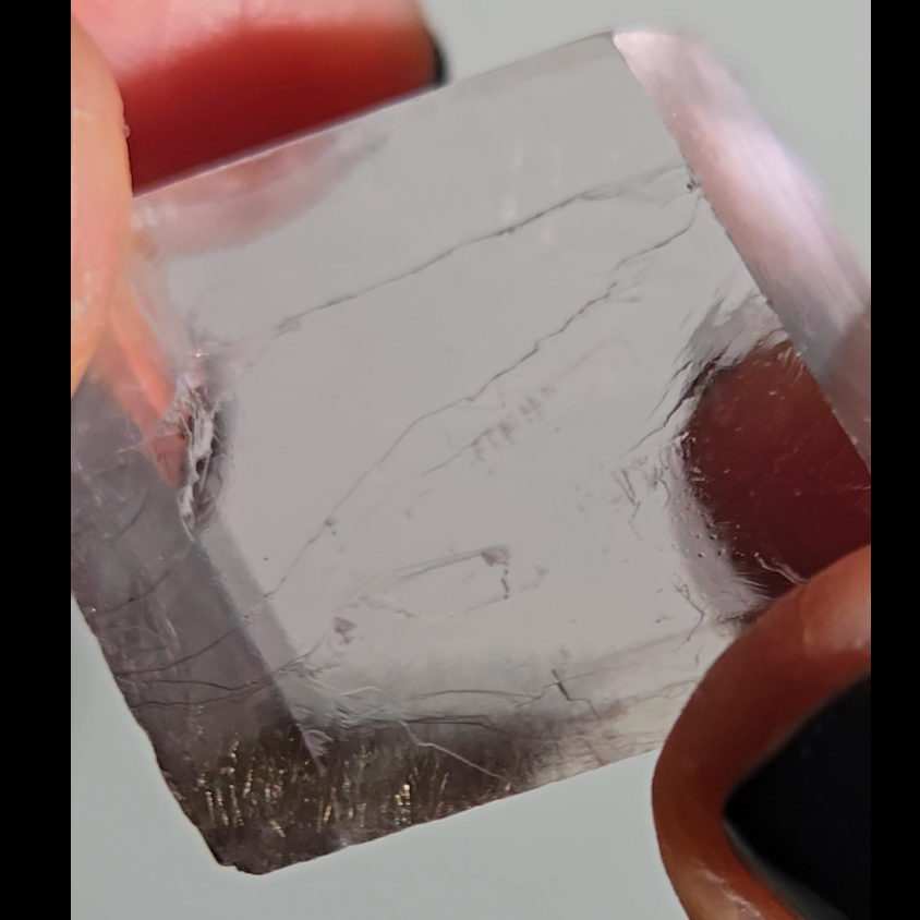Purple calcite cube with silver rutiles - PC7