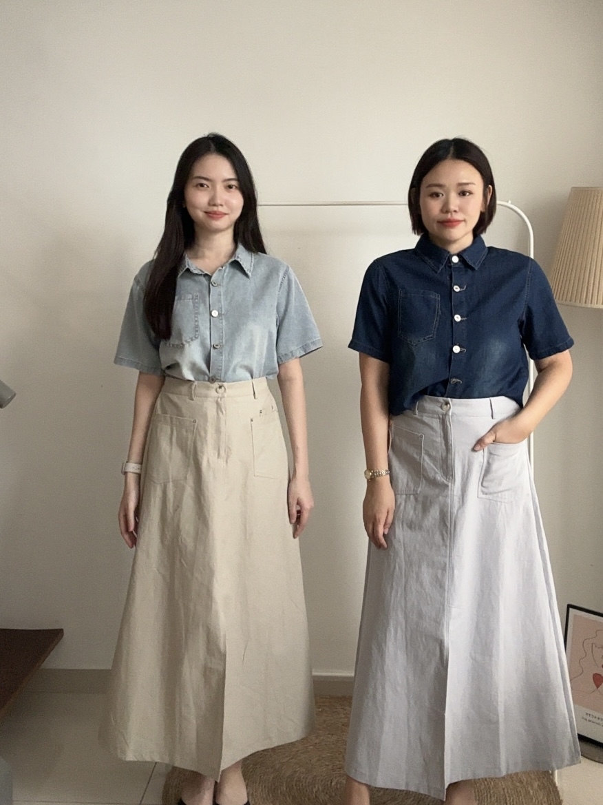 T4126 Vintage Denim Shirt - Dark Blue & Light Blue