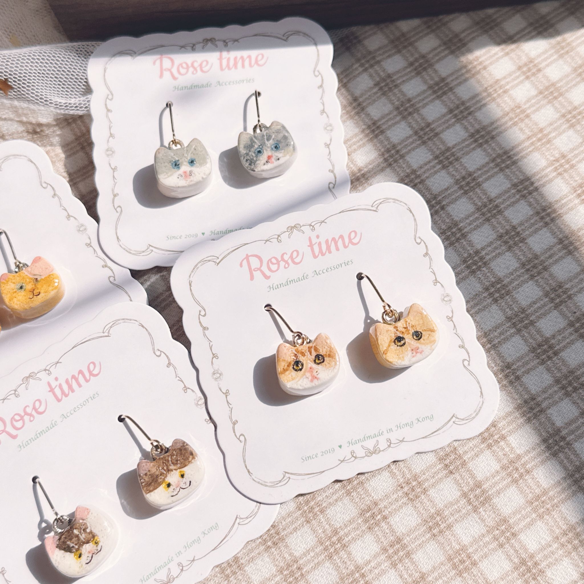 手繪簡單似顏繪 貓貓饅頭耳環