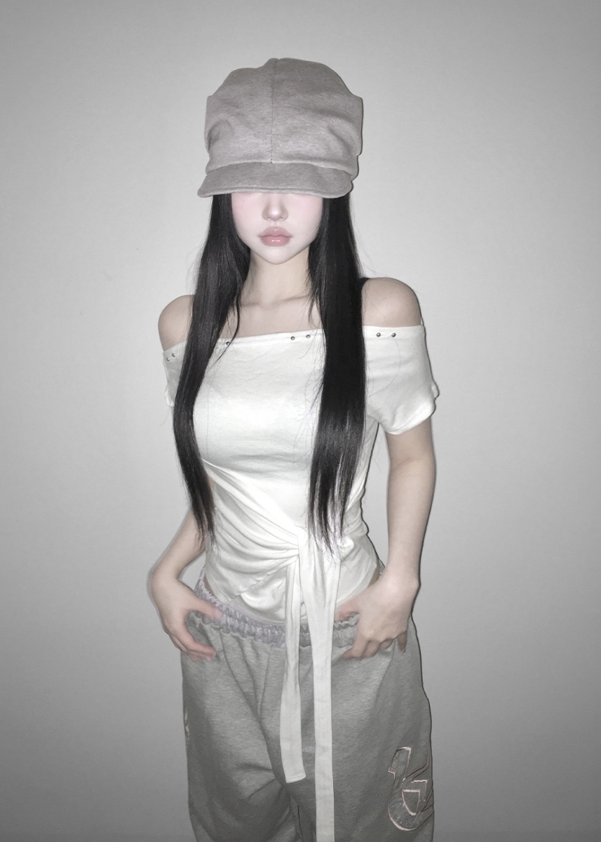 Studded Off-Shoulder Wrap Top