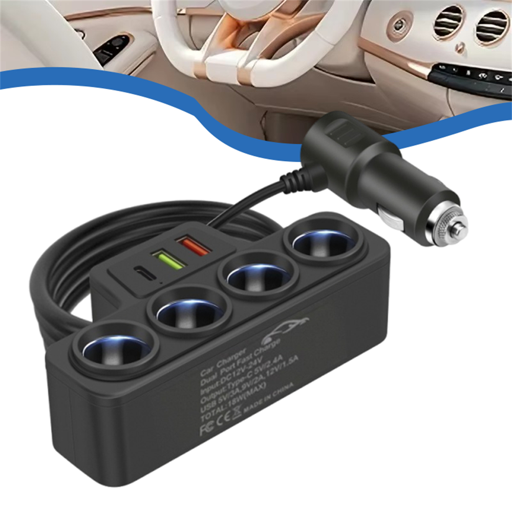 車載點煙器一拖四帶QC3.0+USB+PD快充接口 12V 24V UB0245