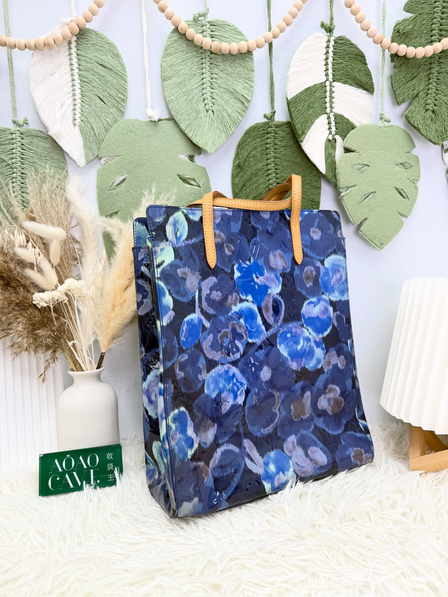 LV👜 PRE OWNED 🛍️藍色暈染印花🪻琴譜漆皮手提包💙