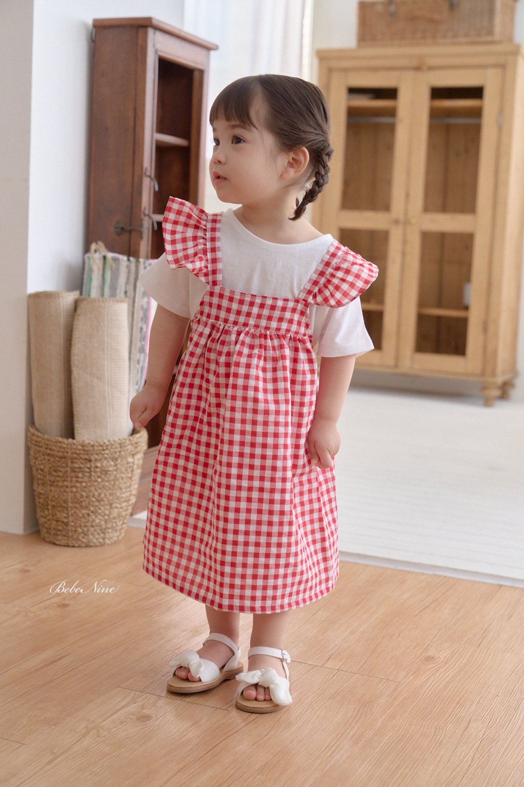 ☀️預訂 韓國直送☀️🇰🇷Bebenine兩色格紋荷葉邊純棉吊帶連身裙