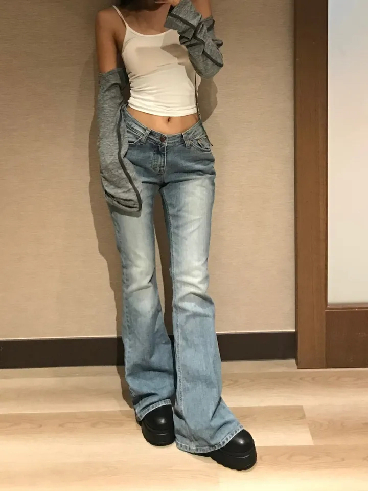 Low-Rise Washed Bootcut Denim