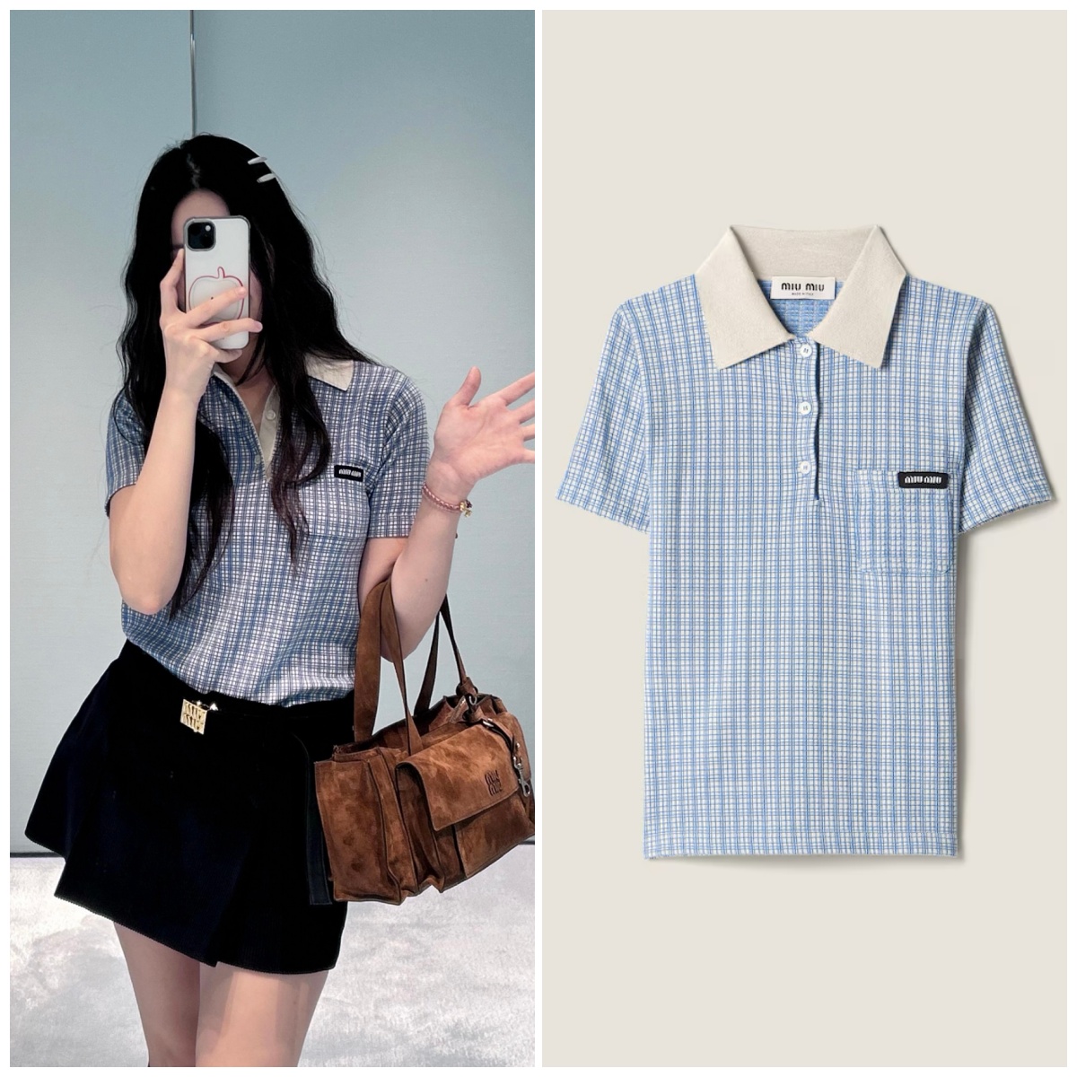 Miu Miu 格紋針織短袖polo