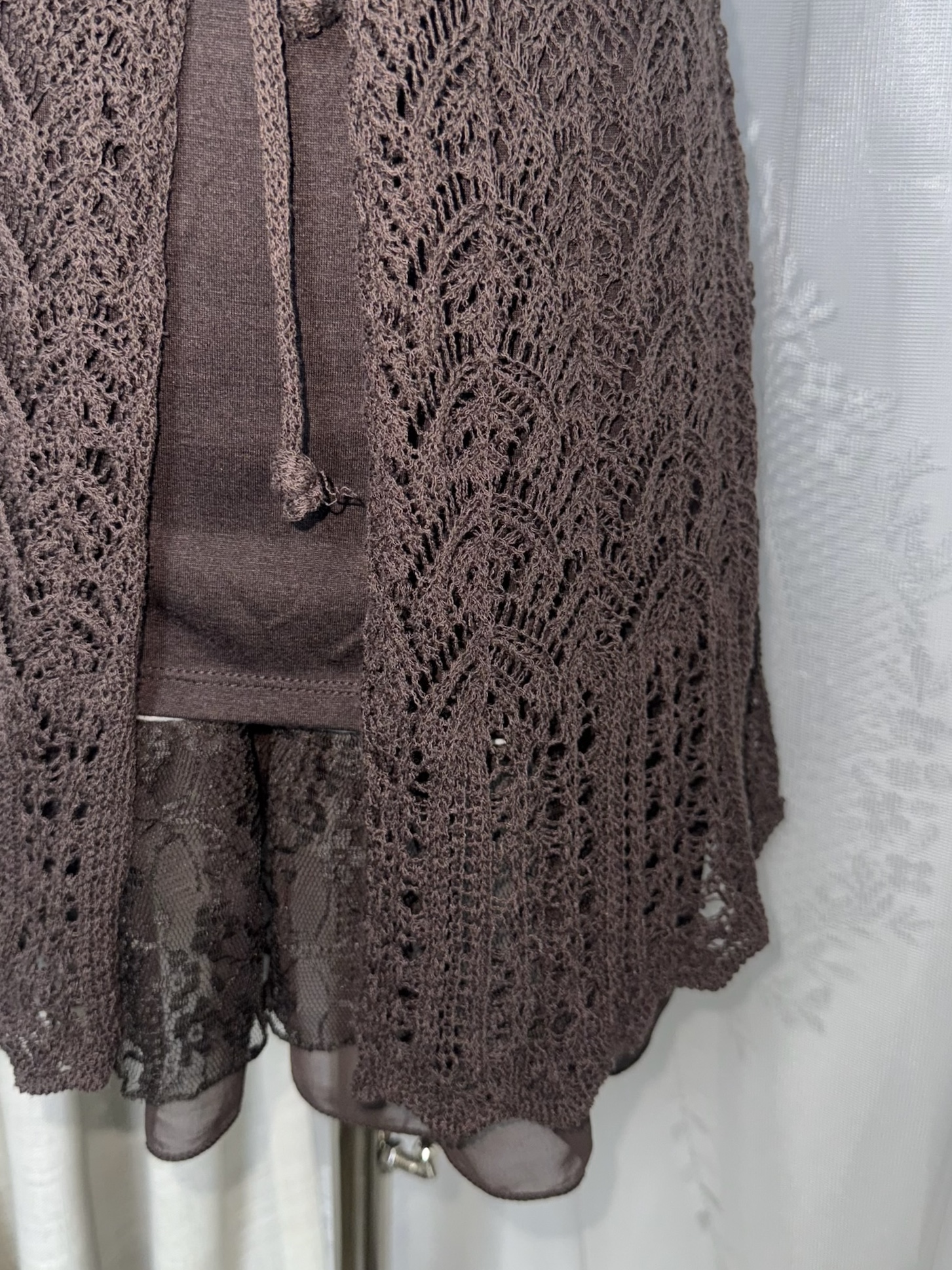 Mori Grunge Layered Crochet Cardigan & Chiffon Dress Set